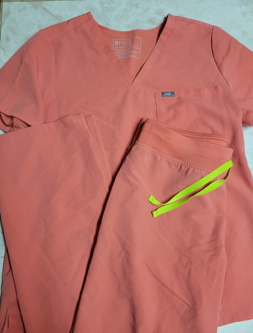FIGS Hot Coral Scrub Set Limited Edition M Top S Tall Livingston Pants